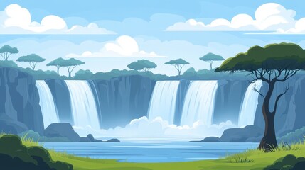 Naklejka premium African Waterfall Landscape with Tropical Nature Scenery.