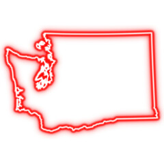 Obraz premium Neon red outline of Washington state map on transparent background