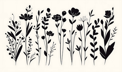 Creative 2D Doodle Floral Illustrations on White Background