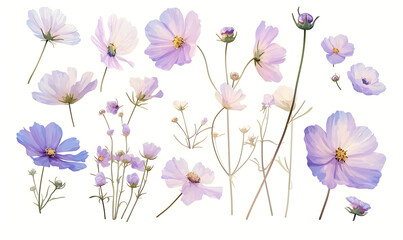 Creative 2D Doodle Floral Illustrations on White Background