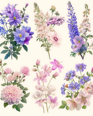 Creative 2D Doodle Floral Illustrations on White Background