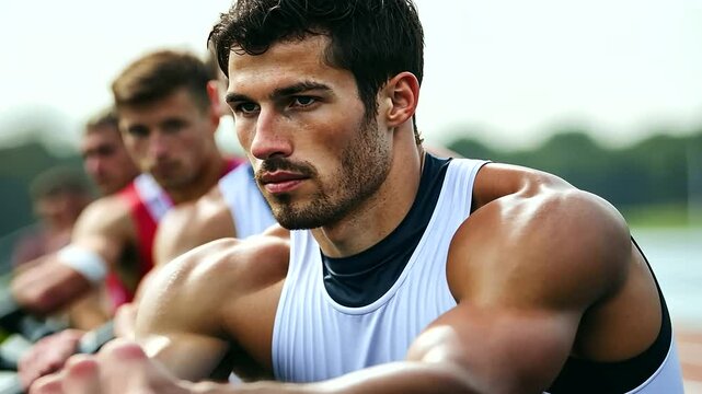 1_Close-up of a rowing team synchronizing their strokes