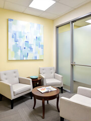 Bright and Airy Office Reception Area with Abstract Art