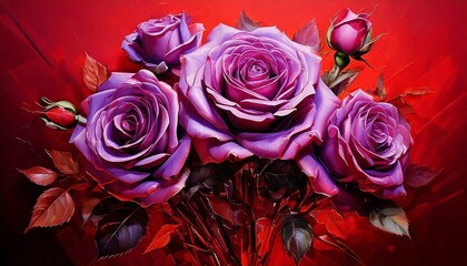 바이올렛 장미 유화 그림