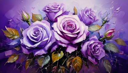 바이올렛 장미 유화 그림