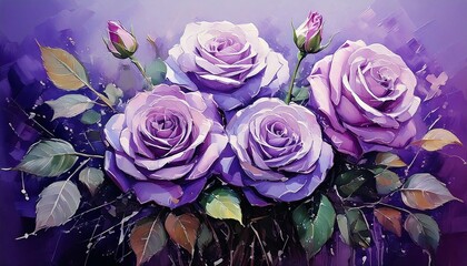 바이올렛 장미 유화 그림