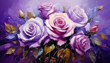 바이올렛 장미 유화 그림