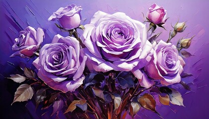 바이올렛 장미 유화 그림