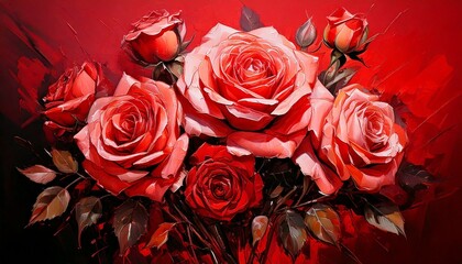 붉은 장미 유화 그림