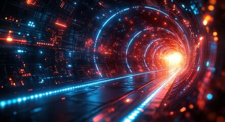 Obraz premium Futuristic Abstract Light Burst with Neon Red and Blue Rays in Cyberpunk Style
