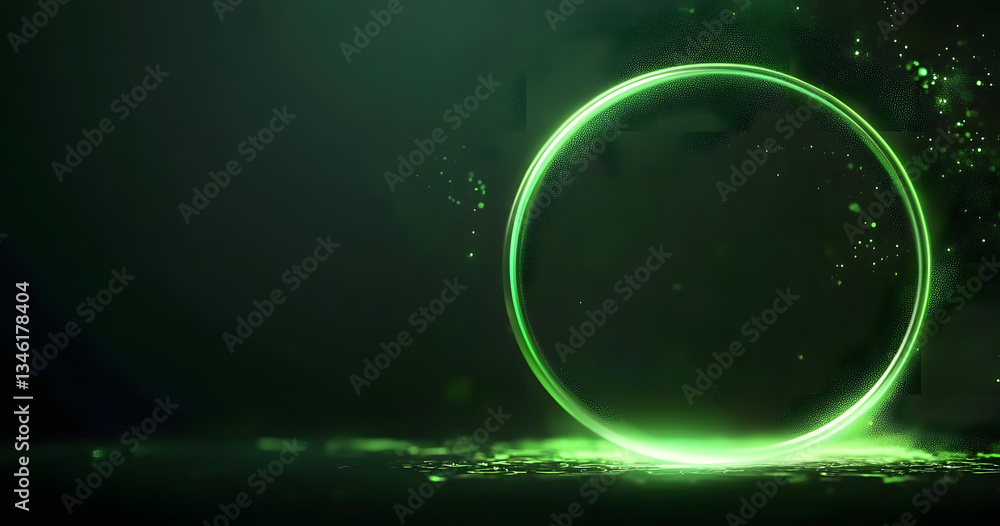 Poster a black background with a glowing green light ring serves as the backdrop for an abstract design pos