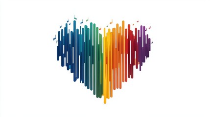 Obraz premium Colorful heart shape formed by vertical lines and musical notes, isolated on white.