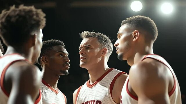 2_Basketball team huddling with coach during timeout