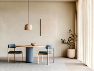 Modern minimalist dining room interior design cozy atmosphere elegant furniture bright environment stylish view