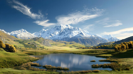 Majestic Mountain Range Overlook With Calm Lake