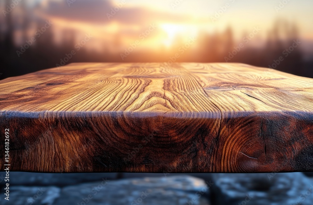 Poster empty wooden table surface with smooth gradient background for product display montage