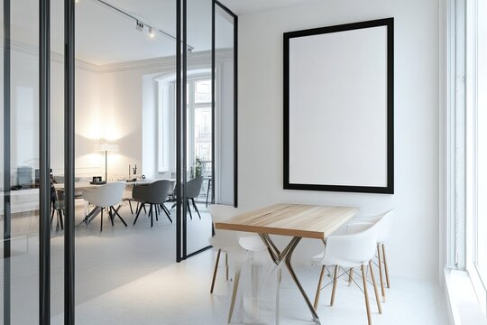 Modern, bright, minimalist dining area with a blank canvas - Powered by Adobe