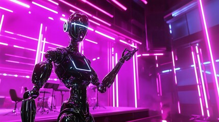 A futuristic robotic figure with a digital