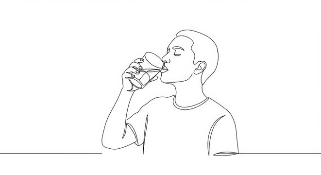 Minimalist line art depicting a person hydrating with water in a simple and clean design