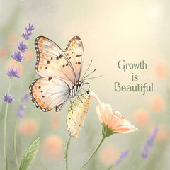 Fototapeta premium Butterfly Emerging from a Cocoon with an Inspiring Thought - Greeting Card Style Art