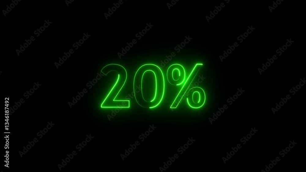Poster 20 percent neon glowing sign on black background loop animation. glowing neon text animation.