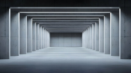 Obraz premium Empty Concrete Tunnel With Illuminated Beams
