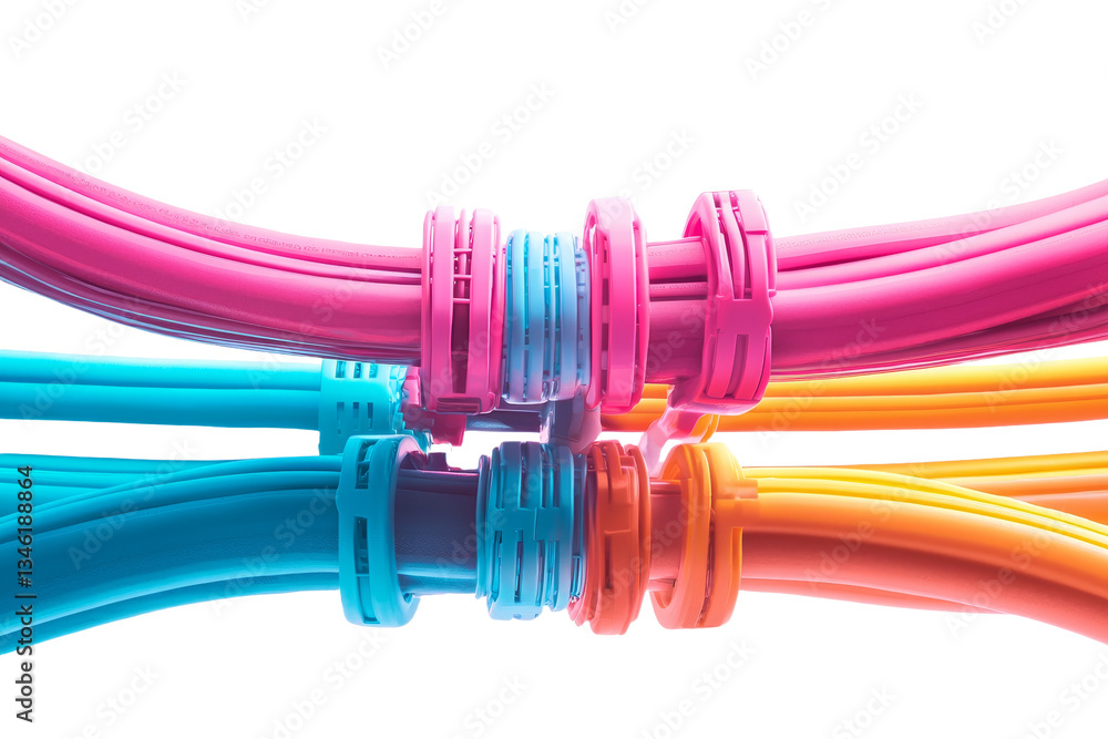 Poster Vibrant cables and wires are shown in isolation on a white background from a top-down perspective
