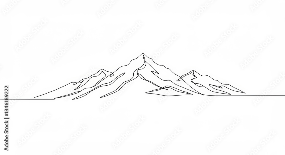 Wall mural serene mountain range outlined with continuous line art for minimalist design
