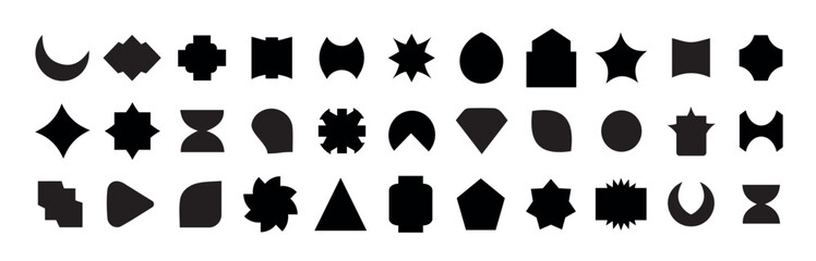 Basic shapes collection. Vector basic shape. Geometric formal shape. Polygonal elements. Modern trendy minimalist basic figures, lines, circles, hexagon, star, triangle flat style.