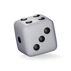 3D dice white playing cube isolated on white. Render rolling dice cube with dots icon. Idea of random choice or decision. Poker dice gambling casino, bet and sports. Vector illustration