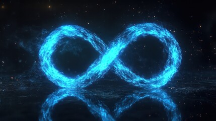 Glowing blue infinity symbol on dark background.