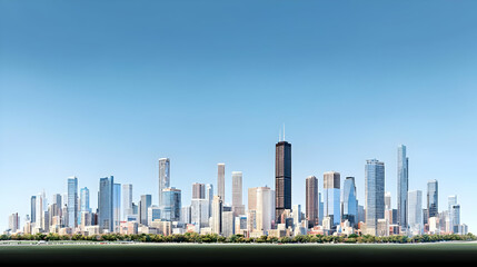 Fototapeta premium Panoramic City Skyline Under Clear Blue Sky