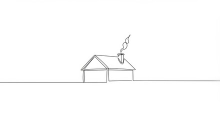 Minimalist one line drawing of house chimney emitting smoke with elegant simplicity
