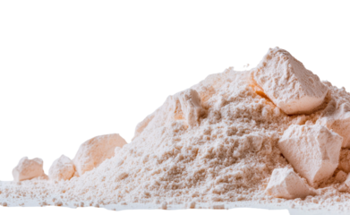 An isolated pile of wheat flour with integral properties is situated on a white background