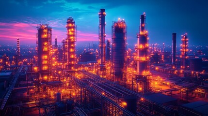 Fototapeta premium Thermal imaging of a sprawling industrial complex during twilight hours