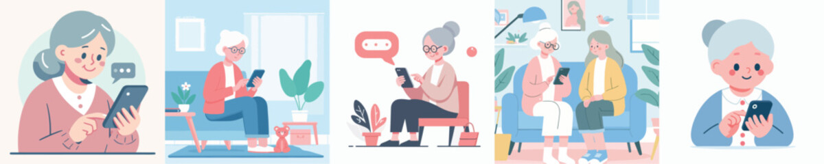 vector grandma playing cellphone