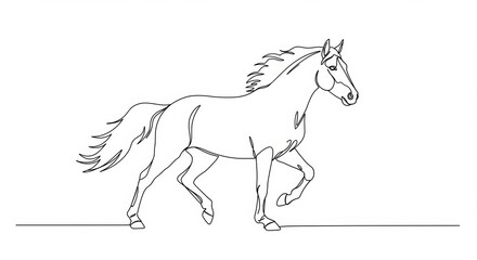 Fototapeta premium Elegant minimalist line drawing of a galloping horse, expressing freedom and movement