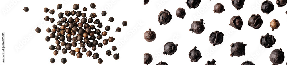 Poster the image features black pepper in the form of a peppercorn on white