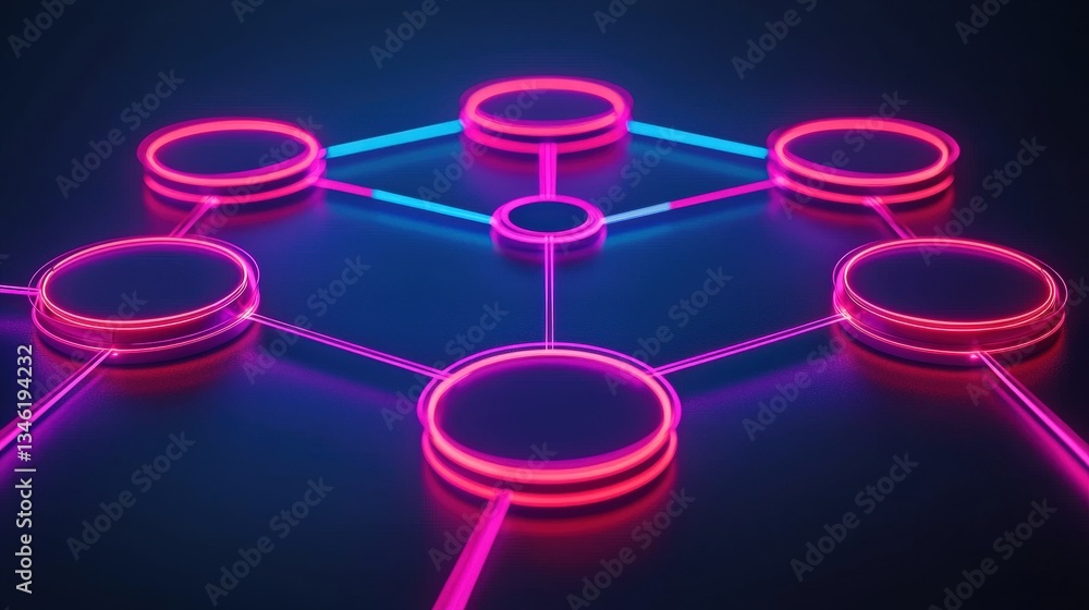Poster strategic planning goals evaluation concept. neon network design with circular nodes and connecting 