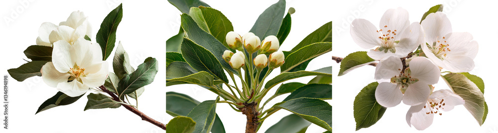 Fototapete the image features a pear and spring flowers isolated on white, complete with a clipping path