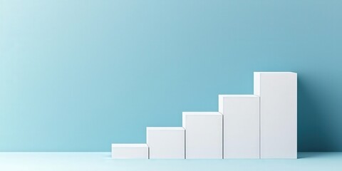 Fototapeta premium Strategic planning goals evaluation concept. White blocks arranged in ascending order against a blue background.