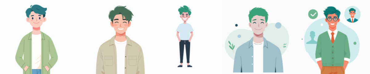 green haired young man character vector