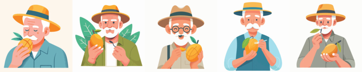 vector of grandfather eating mango