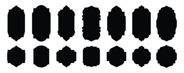 Set of Islamic vector shape of a window or door arch. Arab frame set. Ramadan kareem silhouette icon. shape template vector