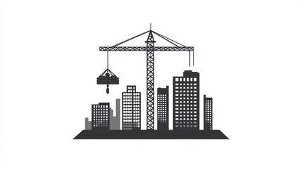 Obraz premium Construction Crane Lifting Materials Cityscape