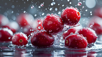 Fresh Cranberries Splashing in Water - Vibrant and Refreshing, General AI