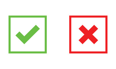 tick and cross buttons icon, yes and no button icon, checkmark icon on white background.