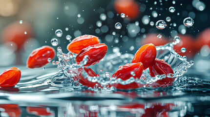 Fresh Goji Berries Splashing in Water - Dynamic and Refreshing, General AI