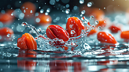 Fresh Goji Berries Splashing in Water - Dynamic and Refreshing, General AI