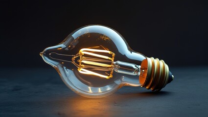This image features a vintage-style light bulb with a warm glow, highlighting its filament design. The bulb is set against a stark black background, enhancing its aesthetic appeal.